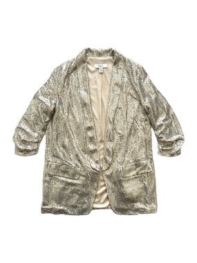C by One Silver Sequins Ruched Open Front Blazer